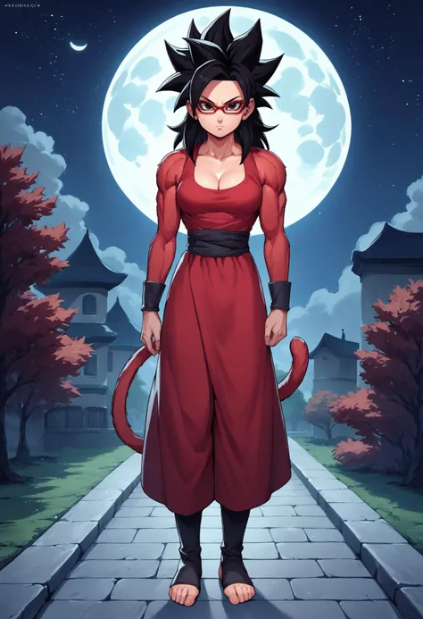 score_9, score_8_up, score_7_up, score_6_up, score_5_up, score_4_up, rich tones, outdoors, night sky, full moon, dappled moonlight,
BREAK
1girl, sarada uchiha, black hair, short hair, black eyes, red-framed eyewear, red dress, looking at viewer, expressionless, (ssj4, super saiyan:0.9), spiked hair, long hair, body fur, (red fur:1.5), cleavage, muscular, monkey tail, solo, full body, toeless footwear, <lora:ssj4-pony:0.7> <lora:Sarada_Uchiha_XL_Pony:0.75>