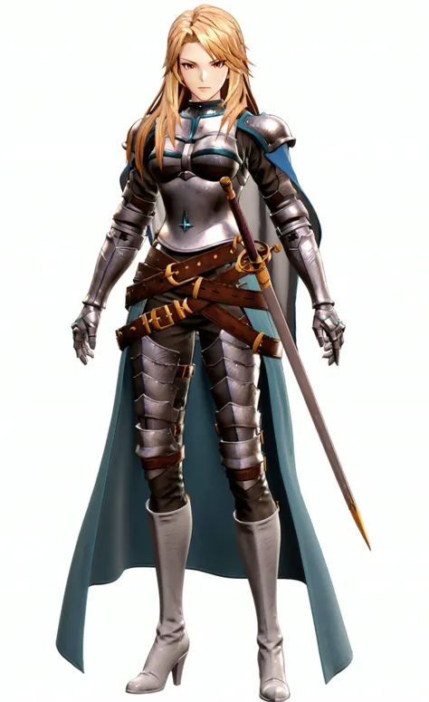 8k, best quality, masterpiece, (ultra-detailed), (high detailed skin), (white background:1.5),
(full body), (white background), standing, looking at viewer, (solo),
<lora:GBFV1-A3-Tanger-000013:0.75>,katalina \(granblue fantasy\), katalina's def clothes, Game's style, 1girl, armor, solo, weapon, long hair, blonde hair, sword, belt, sheath, breastplate,
full_shot,