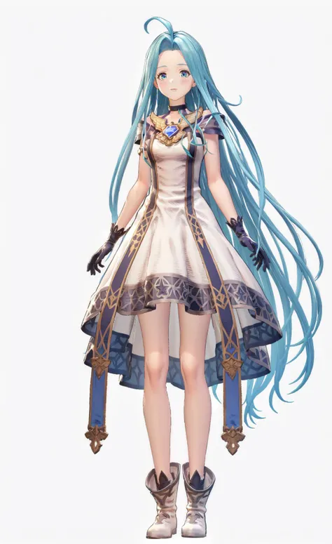 8k, best quality, masterpiece, (ultra-detailed), (high detailed skin), (white background:1.5),
(full body), (white background), standing, looking at viewer, (solo),
<lora:GBFV1-A3-Tanger-000013:0.75>,lyria (granblue fantasy), lyria's 2nd clothes, Game's style, 1girl, long hair, solo, dress, ahoge, blue eyes, full body, blue hair, very long hair, gloves, white dress,
full_shot,