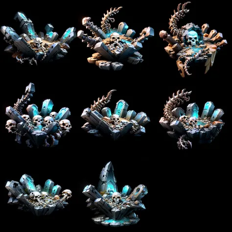 game icon, game icon institute, black background,bone , water, skull , stone, <lora:Scenariov2_230611:1>