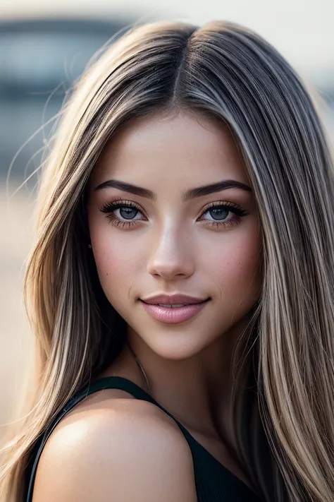 photo of beautiful (charlyj0rdan-130:0.99), a woman in a (airfield:1.1), perfect hair, wearing (luxury clothing:1.2), modelshoot style, (extremely detailed CG unity 8k wallpaper), professional majestic (photography by tim walker:1.1), (Olympus OM-1 Camera), 24mm, exposure blend, hdr, faded, extremely intricate, High Detail, Sharp focus, dramatic, soft cinematic light, (looking at viewer), (detailed pupils), cute smile, 24mm, 4k textures, soft cinematic light, adobe lightroom, photolab, elegant, ((((cinematic look)))), soothing tones, insane details, hyperdetailed, low contrast, sfw, (colorful), vivid