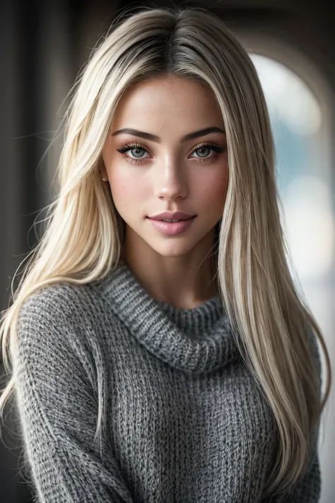 photo of beautiful (charlyj0rdan-130:0.99), a woman in a (dungeon:1.1), perfect hair, wearing (sweater:1.2), modelshoot style, (extremely detailed CG unity 8k wallpaper), professional majestic (photography by  yousuf karsh:1.1), (Fujifilm X-S10 Mirrorless Camera), 24mm, exposure blend, hdr, faded, extremely intricate, High Detail, Sharp focus, dramatic, soft cinematic light, (looking at viewer), (detailed pupils), cute smile, 24mm, 4k textures, soft cinematic light, adobe lightroom, photolab, elegant, ((((cinematic look)))), soothing tones, insane details, hyperdetailed, low contrast, sfw