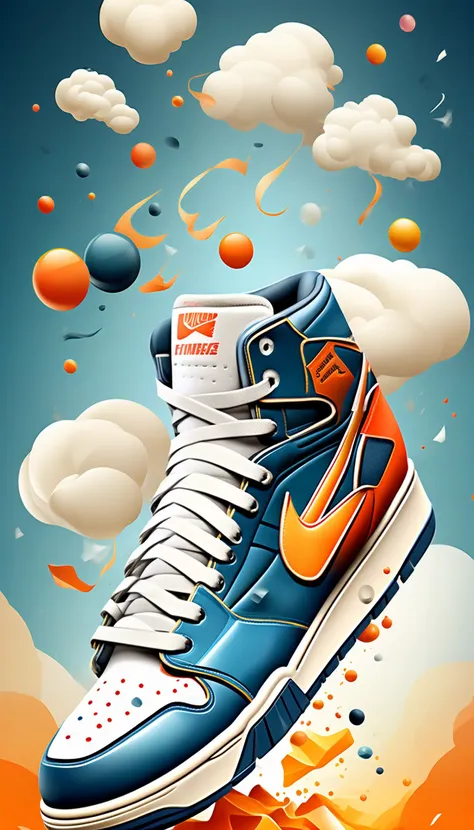 advertising poster style sneaker, professional, modern, product-focused, commercial, eye-catching, highly detailed