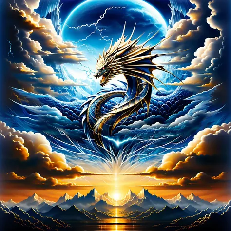 A dragon colored in blue, silver, and white, intricate detail, perfect composition, masterpiece, oil on canvas, intricate artwork masterpiece, ominous, matte painting poster, golden ratio <lora:xl_more_art-full_v1:0.4>
<lora:add-detail-xl:0.5> <lora:RMSDXL_Creative:0.8> <lora:Picture_enhancer:0.5>, it is flying in the clouds during a lightning storm.