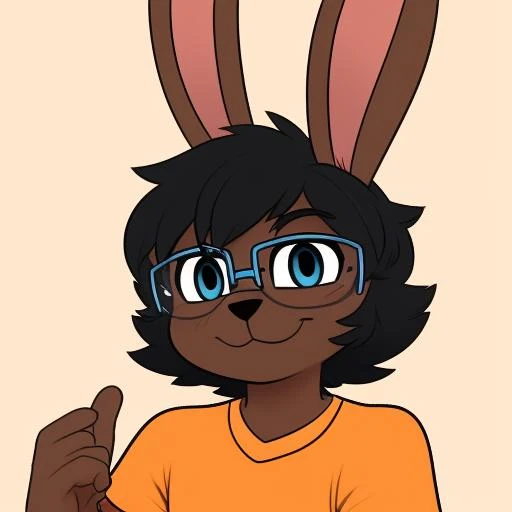 <lora:Lemmy:1>, bunny, glasses, cute, brown fur, cartoon, 4k, hd, pose, orange shirt, blue glasses, black hair, viedeogames, playing, sfw, bright eyes, tender eyes, close up,