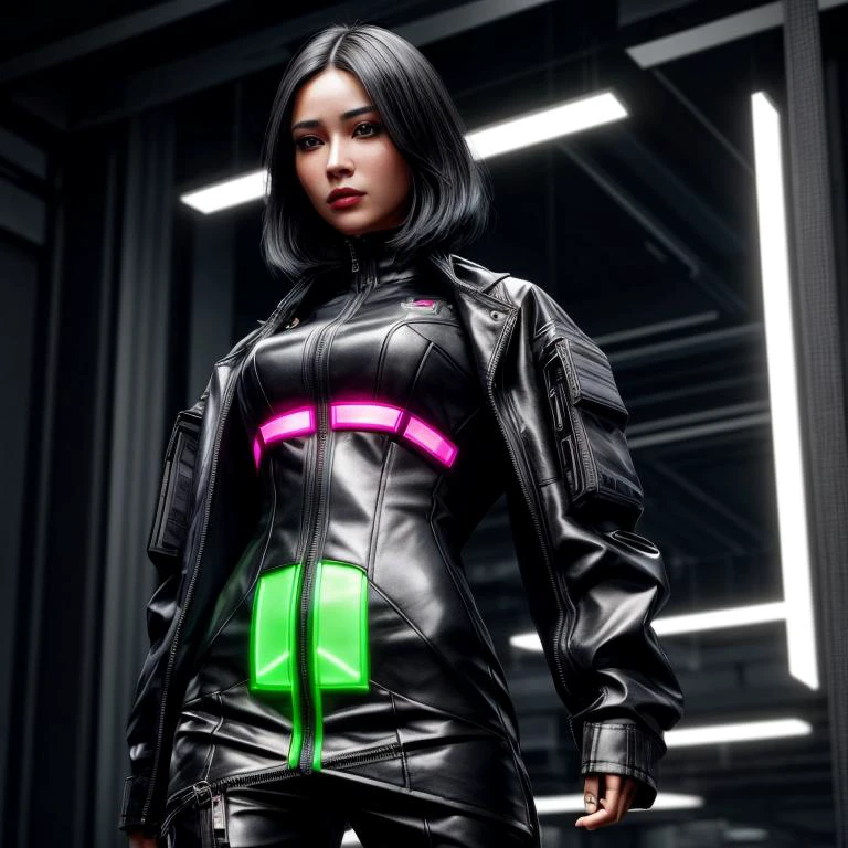 Create [editorial cyberfashion photo of a (brunette cybergirl, black hair cyberwoman)], with same outfit (different poses), for {Milano | Paris | Landon | Hong Kong} fashion week in the future 2077, [cyberpunk fashion model studio photography], ensure the outfits evoke a sense of [[[{rebellious hi-tech individualism (in a dystopian capitalist society Hong Kong) | hi-tech sophistication (in a utopic socialist society Singapore)}]]],
(((cyberpunk {tech clothes | neon clothes| 2077 clothes}, (LED, screens), (futuristic tech outfit, cyberpunk neon outfit), {smart clothes | neon clothes}, {streetwear | gang | casual | corporate}, emissive shirt, {cyberpunk skirt | hi-tech pants | techwear cargo pants}, {moto jacket | jersey | trench}, {transparent latex materials | polymer materials | carbon materials}, perfect color theory,  modules, {gadgets | weapons}, hightech))),
(full_body:1.4), (realistic:1.4), (intricate details, hyperdetailed, hyperrealism, High Detail, detailed), (((detailed realistic face))), symmetrical, detailed iris, natural skin texture, metahuman, brunette girl, black bob hair, realistic hair, clear face expression,
(extremely detailed 8k wallpaper, HDR, vibrant, photo realistic, dramatic, dark, sharp focus, RAW photo, masterpiece, CGI, unreal engine 5.2 (lumen, patch tracing, RTX ON), Octane Render, {Marvelous Designer | Clo3D}, Hasselblad award winner), professional color grading, film grain, atmosphere,
trending on ArtStation, trending on CGSociety, trending on DeviantArt, trending on Shutterstock, trending on Instagram, professional majestic {oil painting | concept art} by Ed Blinkey, Atey Ghailan, Studio Ghibli, by Jeremy Mann, Greg Manchess, Antonio Moro,
 <lora:more_details:1>