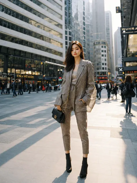 [Beautiful girl in the city with interesting modern outfit], (full body:1.4) with detailed skin (highly detailed), dramatic pose, interesting composition, natural illumination, rich shadows, shallow depth of field, realistic bokeh, exquisite details, high-resolution, 35mm film, timeless elegance, 35mm photography, natural blurry, (HIGH-RESOLUTION RAW photo), (realistic, hyper-realistic:1.3), pristine, intricately detailed, flamboyant masterpiece, ultra- high definition, high resolution, (impeccable shadow), <lora:FilmVelvia2:1>, <lora:more_details:1>