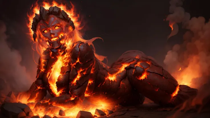 <lora:golem:0.6>, (fire golem), (best-quality:0.8), perfect anime illustration