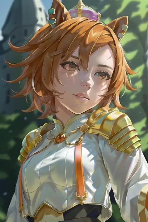 ((photorealistic)), HDR, masterpiece, high resolution, cinematic photography, cinematic still shot, hyperrealistic, best quality, extremely detailed, original, dynamic posture, dynamic angle, full body, trending on Artstation, trending on Pixiv
umamusume, 1girl, <lora:opera o:0.8>, short curvy hair, orange hair, orange animal_ears, hair ornament, wearing a little crown, in splendid gown
The background is a splendid palace