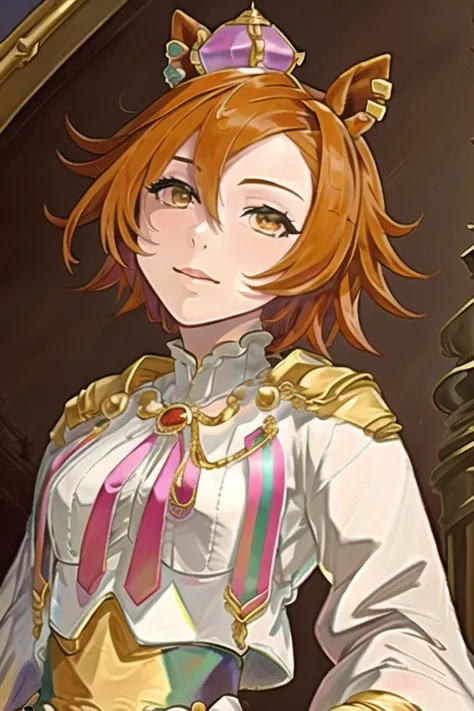 ((oil painting)), Rococo art, Renaissance, best quality, extremely detailed, original, dynamic posture, dynamic angle, full body, trending on Artstation, trending on Pixiv
umamusume, 1girl, <lora:opera o:0.8>, short curvy hair, orange hair, orange animal_ears, purple eyes, hair ornament, wearing a little crown, in splendid gown,
The background is a splendid palace