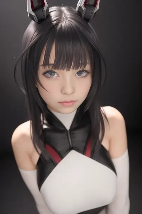 masterpiece, best quality, photorealistic, beautiful lighting, 1girl, bangs, black blackground, pilot suit, headgear <lora:Kaede Agatsuma V2_2:1>