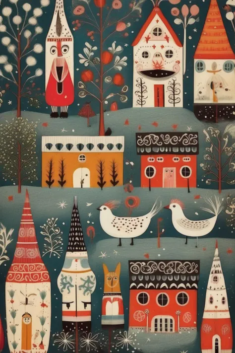 <lora:Folk Art:1>Folk Art - scandanavian folk art whimsical patterns