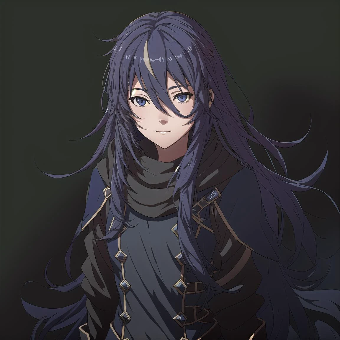 FE13, FE16, FE13-Style, Fire Emblem, Fire Emblem Awakening, sunrise, light top left, Lucina, 1 girl, Blue hair, Blue eyes, r, Very Long Hair, Streaked Hair, Dark Blue Hair, (Happy:1.2)