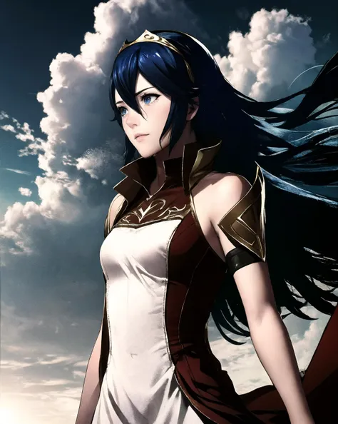 FE13,FE16, FE13-Style, Fire Emblem, Fire Emblem Awakening,hyperrealistic,realistic:0.6,photorealistic,ultra_detailed,masterpiece,8k illustration,extremely detailed CG unity 8k wallpaper,best quality,absurdres,official art,detailed skin texture, detailed cloth texture, intricate details, ultra detailed, ultra high res, 8k uhd,delicate,RAW,BREAK,
1girl,lucina \(fire emblem\),beautiful detailed face,skinny,straight very long hair:1.3,deep blue hair:1.3, blue eyes,medium breast,tiara,hair between eyes,faint smile,white beautiful dress,frilled dress,floating hair, wind,blue sky,far from sky,floating clouds,
<lora:lucina-03:0.45>, <lora:Light and Shadow:0.7>, <lora:FE13-Style v3:0.7>,<lora:detailed_eye-10:0.8>, <lora:hipoly_3dcg_v7-epoch-000012:0.3>, <lora:epi_noiseoffset2:0.6>,<lora:hair_with_scenery:0.7>,<lora:Haruhiko Mikimoto_v30:0.2>