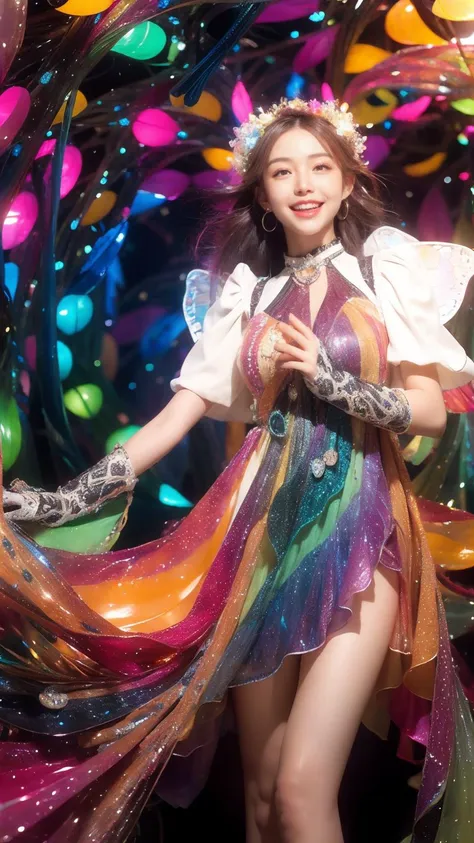 (Realistic),masterpiece,best quality,cinematic lighting,natural shadow,highest detail,depth of field,looking at viewer,Zoom Shot,
1girl,solo,photo of a cute girl,full body,Classic Red Black and White bj_Elf,Silk(white gloves, white sleeves,beautiful fairy wings,in the sky,detailed cloud,sunny day,rainbow-candy, light smile,charming,20yo,Asymmetrical haircut,Hair flaps,Crawling, ,,<lora:Elf:0.6>,,, ,,<lora:GoodHands-vanilla:1>,,, ,,<lora:detail_slider_v4:2>,,, ,,<lora:æ³å
:0.5>,,,,,