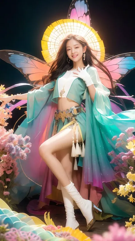 (Realistic),masterpiece,best quality,cinematic lighting,natural shadow,highest detail,depth of field,looking at viewer,Worm's Eye View,
1girl,solo,photo of a cute girl,full body,Mint Green bj_Elf,Tassel(white gloves, white sleeves,beautiful fairy wings,in the sky,detailed cloud,sunny day,rainbow-candy, light smile,charming,20yo,Bob Hair,Hair flaps,Crying, ,,,<lora:Elf:0.6>,,,, ,,,<lora:GoodHands-vanilla:1>,,,, ,,,<lora:detail_slider_v4:2>,,,, ,,,<lora:æ³å:0.5>,,,,,,,