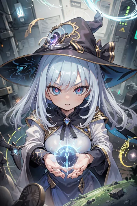 (best quality, high resolution, extremely detailed:1.2), (AS-Adult:1.1) girl, casting magic,levitating above ground, dark,magician clothing, menacing, glowing eyes bioluminescence, detailed face, detailed eyes, intricate clothing, detailed clothing