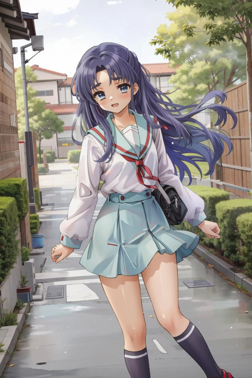 asakuraryouko, kita_high_school_uniform, outdoors, scenery, <lora:Asakura_Ryouko:0.8>