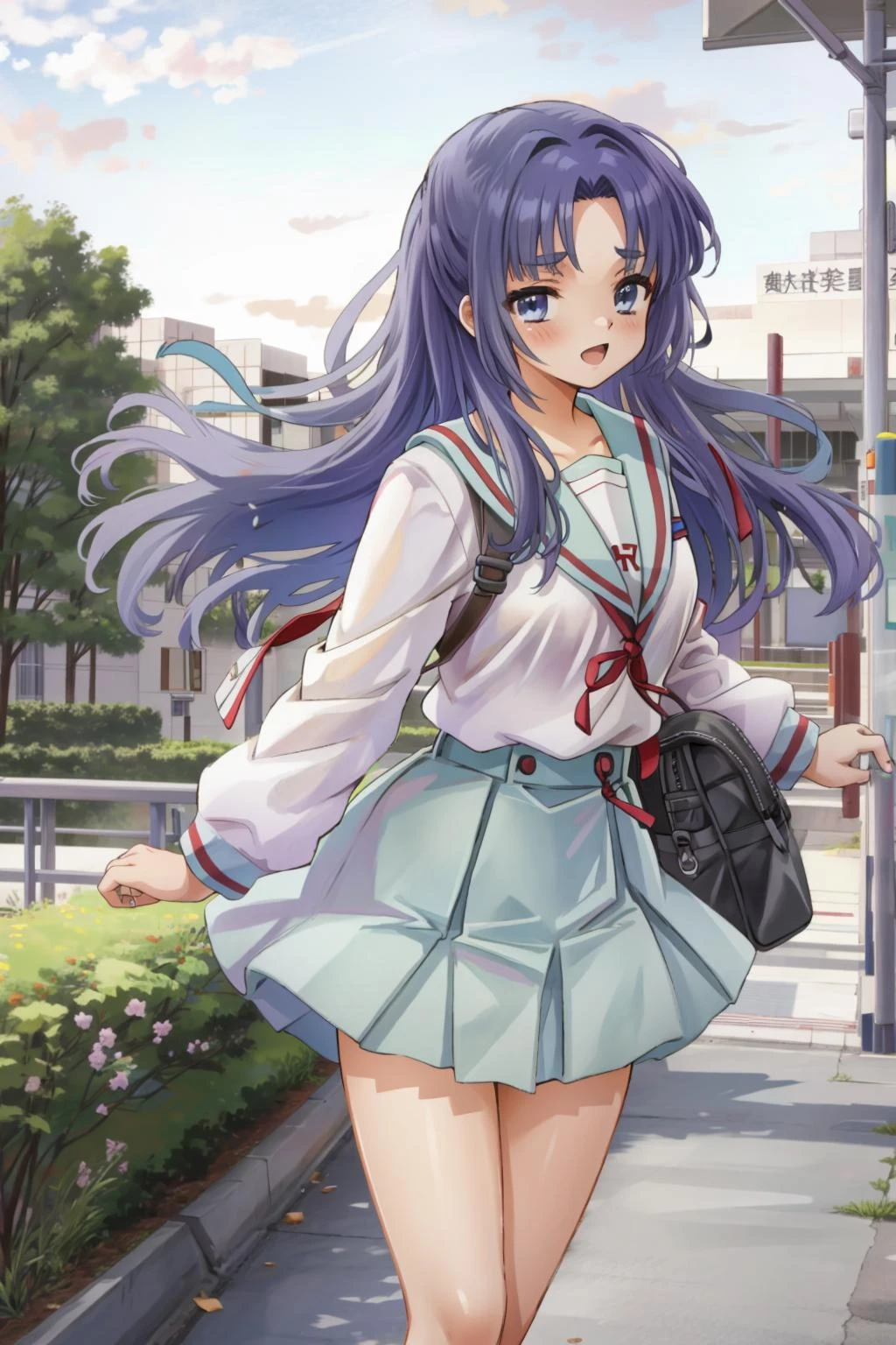 asakuraryouko, kita_high_school_uniform, outdoors, scenery, <lora:Asakura_Ryouko:0.8>