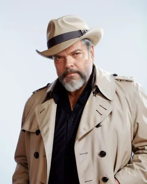 (ow1), headshot, man, solo, in detective trenchcoat and fedora, full body, full body shot, white background, no background, PNG, natural lighting, no shadows, ultra detailed, hyperrealistic, 80mm, 4k, 8k, 8k realistic, sharp focus, intricate, high resolution <lora:OrsonWelles-10:01>