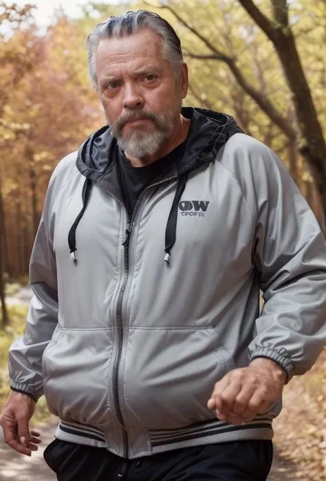 (A medium photo of a oldman,ow1),male focus,fat belly,wearing(hooded track jacket),running, on tree-lined trail,outdoors
best quality, masterpiece, 4k, ultra detailed, sharp focus, 8k, high definition, insanely detailed, intricate:1.2)
<lora:OrsonWelles-10:0.8>