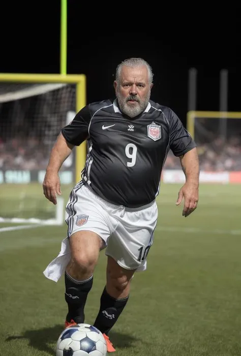 (A medium photo of a oldman,ow1),fat belly,wearing(soccer jersey),full body,play football,running,on football field
best quality, masterpiece, 4k, ultra detailed, sharp focus, 8k, high definition, insanely detailed, intricate:1.2)
<lora:OrsonWelles-10:0.8>