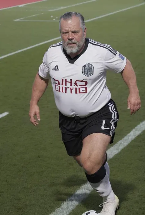 (A medium photo of a oldman,ow1),fat belly,wearing(soccer jersey),full body,play football,running,on football field
best quality, masterpiece, 4k, ultra detailed, sharp focus, 8k, high definition, insanely detailed, intricate:1.2)
<lora:OrsonWelles-10:0.8>