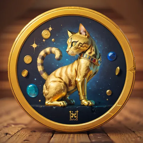 <lora:Style_of_the_Winds:0.8>,((masterpiece,best quality)), absurdres, <lora:Egyptian_Icons:0.7>, Egyptian_Icons, no humans, coin, cat, still life, gold, sparkle,