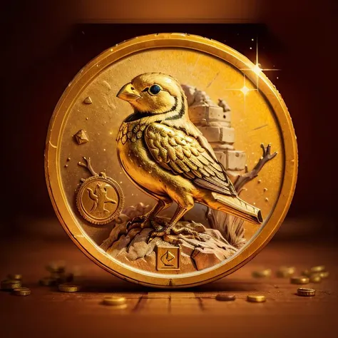 <lora:Style_of_the_Winds:0.8>,((masterpiece,best quality)), absurdres, <lora:Egyptian_Icons:0.7>, Egyptian_Icons, no humans, coin, bird symbol, still life, gold, sparkle,