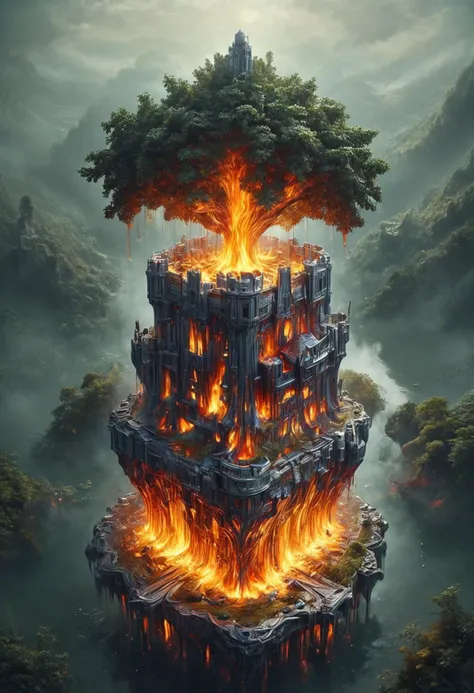 ais-moltenz,  giant floating castle high up in the sky with a tree - leaf canopy on top, <lora:Molten_Metal_SDXL:1>