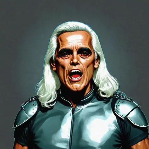 <lora:pop_art:>pop art, old man, muscular, 70 year old, crazy happy, angry unstable, intense look, long white hair, medieval Cronenberg, dungeon, fitness, studded leather armor, 8k ultra detailed, alphonse mucha, Donatio Giancola