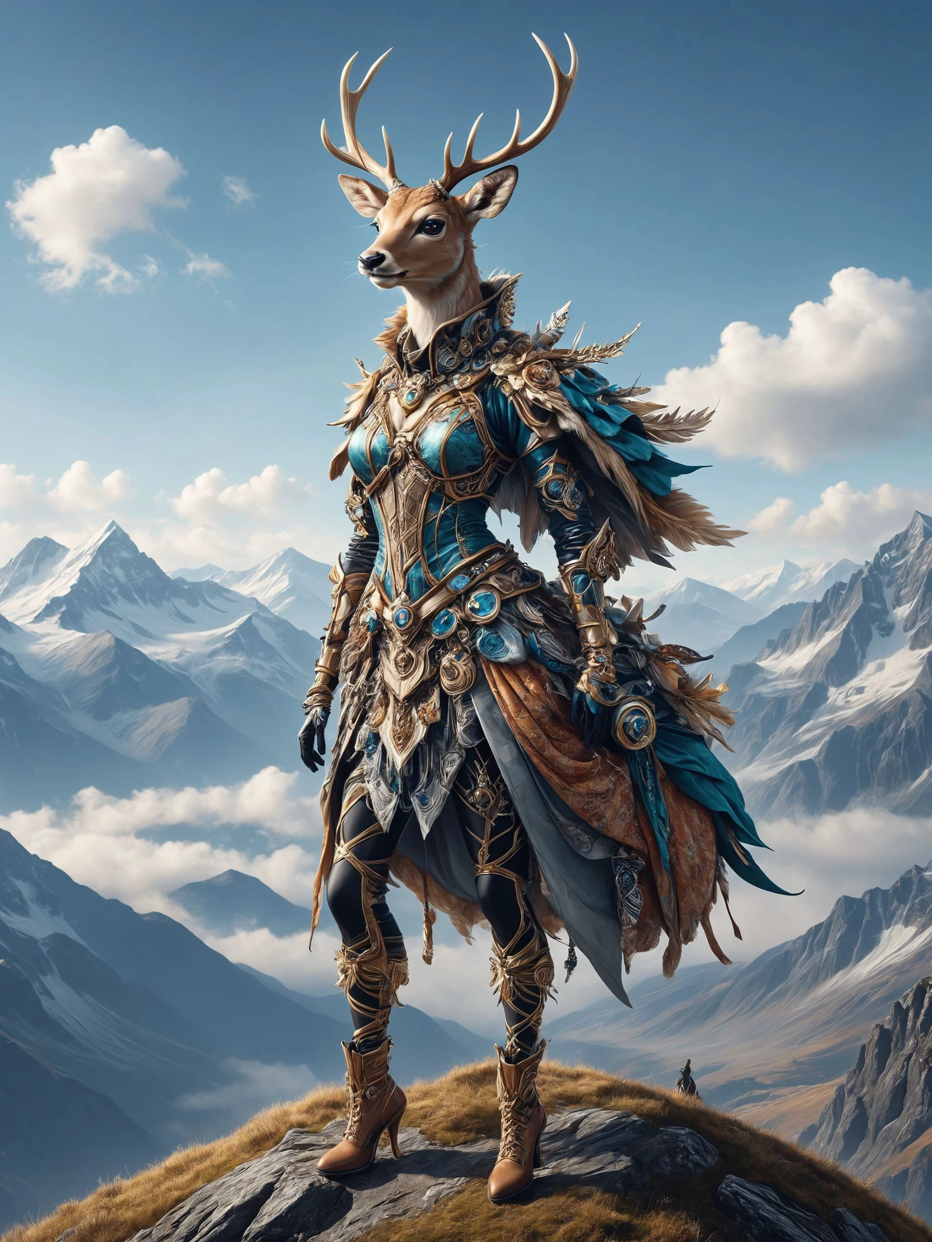ais-rbts anthro Deer wearing an outrageous fashion outfit, Mountain summit overlooking vast valleys in the background,,,, <lora:RBTS_STYLE:0.6> <lora:outrageous_fashion:0.6> <lora:xl_more_art-full_v1:0.4> <lora:MJ52:0.3> <lora:EnvyCreativeOutfitXL01:0.6> <lora:EnvyDynamicPoseXL01:0.7>