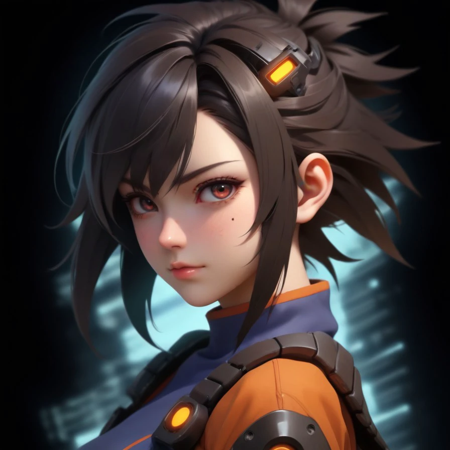 microgeometry, subsurface scattering, character focus, character artwork for RPGs, <lora:EnvyDynamicPoseXL01:0.7>, BREAK portrait, looking at viewer, solo, from front, front view, half shot, detailed background, detailed face, (<lora:ConstructionYardAIv2:0.6>, constructionyardai theme:1.1), high-tech futuristic hacker, smirk, advanced technology, techwear, head-up display, error message, encrypted symbols, exploit, , cybersecurity, abandoned tech factory in background, espionage, dark sinister atmosphere,