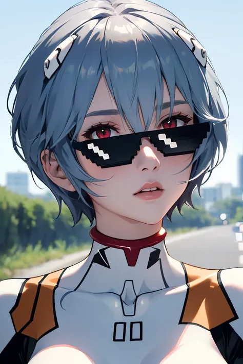 (masterpiece, best quality), 1girls, beautiful face, beautiful body, <lora:DealWithIt2:0.8> incrsdealwithit, sunglasses, <lora:ayanami_rei:1> ayanami_rei, plugsuit, bodysuit, interface headset, white bodysuit