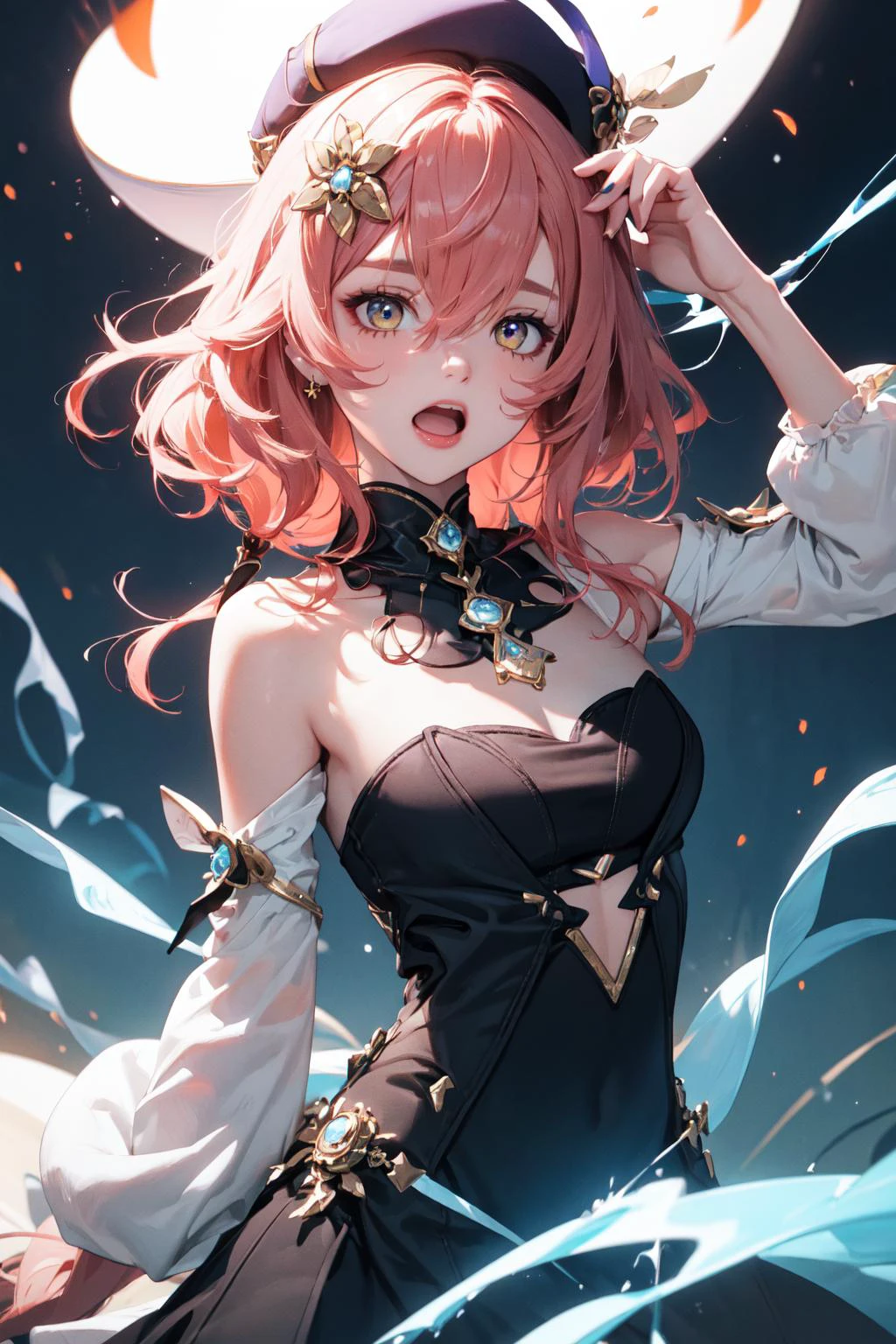 (best quality, high resolution, extremely detailed:1.2),(AS-Adult:1.1) girl,casting magic,levitating above ground,dark,magician clothing,menacing,glowing eyes bioluminescence,detailed face,detailed eyes,intricate clothing,detailed clothing,<lora:Gloomifier_V2_TheGlow:1.5>,dark lighting,dark,(red glow:1.2),arms spread,hands spread,floaty hair,screaming,above ground,electricity,bare shoulder,<lora:genshinfull1-000006:1>,doride,