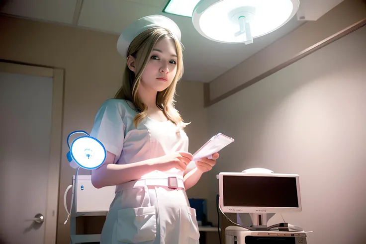 (RAW photo, best quality), (realistic, photo-realistic:1.3), wide angle photo, masterpiece, 1girl, cute, young, (upper body:1.3), realistic face, standing, diffuse light and create a soft, even glow
in hospital ((operating room)), surgical gloves, medical equipment, anesthesia machine
((((White)))) nurse uniform smooth, nurse, nurse hat, stethoscope , <lora:NurseUniform0_0:0.7><lora:ConceptOperatingRoomSD0_0:0.7> <lora:celes-nvwls-v2-final:1.0> Celes Chere