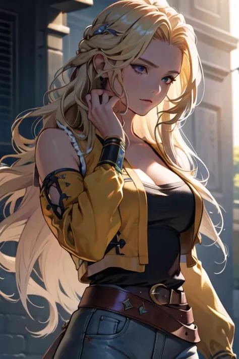 masterpiece, best quality, unreal engine,ultra_detailed,ultra_res,
1girl, celes chere<lora:celes-nvwls-v2-final:1>
blonde,wavy hair, purple eyes, parted bangs,
face shot,face focus,
slender,big breasts,
YELLOW VEST, DETACHED SLEEVES, BLUE SHIRT, BELT,
chilloutmix<lora:chilloutmixss30_v30:0.1> ,
<lora:RussianDollV3:0.>,
<lora:Japanese-doll-likeness:0.>,
<lora:pastelmix-lora:0.>,
<lora:anime_extract:0.2>
