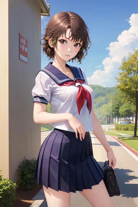 best quality, masterpiece, 1girl, solo, standing, <lora:nonokamasaki-photokano-richy-v1:1> masaki nonoko, school uniform, serafuku,