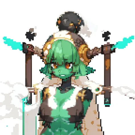 ((best quality)), ((highly detailed)), masterpiece, absurdres, extremely detailed face, beautiful face, (detailed eyes, deep eyes), (1girl), upper body, <lora:hairdetailer:1>, <lora:goblin_lora:.9>, goblin girl, <lora:ColoredSkin:.2>, (colored skin), ((green skin)), <lora:slim_tall-plump_short:1.25>, big hips, large breasts, long pointy ears, short legs, thick thighs, <lora:Better Sharp Teeth 3:1>, sharp teeth, wide grin, thick lips, short hair, ((black hair:1.2)), ((brown eyes)), ((tribal tattoos:1.4, body paint)), tribal, (topless, dark nipples), strapless, (collarbone), midriff, navel, abs, brown leather pelvic curtain, loincloth, anklet, bangles, barefoot, (outdoors, at an island, (((multiple girls))), (6girls), dawn), <lora:pksp768_V1:1>, pokemon, no humans, ((ghosttype)), mega