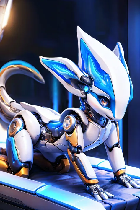 <lora:add_detail:1>,
ultra realistic, masterpiece, (wildlife|fashion) photography, (Chartreuse ambient light),
(three quarter back) view, backside, over the shoulder, high angle,
solo,
cute female anthro ferret robot, beautiful, beautiful body, young, small breasts, flat chest, Blue body,
detailed mouth, (thick thighs:0.3), (((cute))), rendered eyes, chibi, ambient light reflected on body,
mipha, <lora:v_mipha_yw:0.6>,
dynamic pose,, all fours,
looking at viewer,
uploaded on e621, (by Hasui Kawase:0.5), by Barbara Takenaga, (by darkgem_0.5), by Affandi, by Beatrice Ethel Lithiby, by dagasi,
<lora:Animal_mecha:0.7>, animal mecha, realistic, (engraved metal surface), cyborg,
<lora:cuedrangon1:0.1>,
<lora:MMMM_Style:0.2> , mmmm style, android,
<lora:add_detail:0.5>,
Curious,
futuristic cathedral, decorated science fiction interior, clean engraved white panels, neon lights, futuristic interior,
babbling brook meandering through the countryside reflecting the clear blue sky, Zero-Gravity Meditation Chamber, A meditation chamber in a spaceship designed for zero gravity, with levitating cushions, calming ambient lights, and immersive soundscapes for mental relaxation, Levitating Bed with Holographic Canopy, A bed hovering above the floor using anti-gravity technology, accompanied by a holographic canopy that projects immersive ambient scenes,
balcony overlooking a stunningly beautiful vibrant oriental fantasy city,
detailed, realistic, 8k uhd, high quality, high quality photography, 3 point lighting, flash with softbox, 4k, Canon EOS R3, hdr, smooth, sharp focus, high resolution, 80mm, f2.8,
cinematic composition, highly detailed, masterpiece, best quality, intricate, (high detail:1.4), film photography, sharp focus,