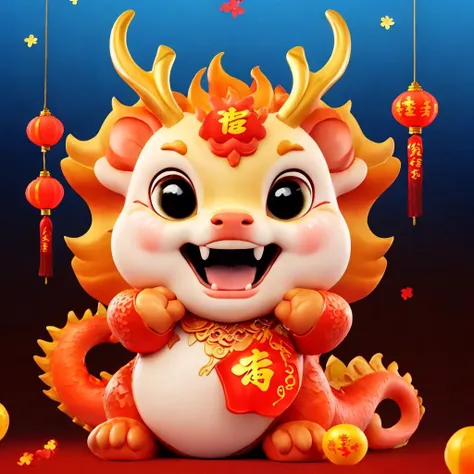 <lora:cuedrangon1-000016:0.8>, Cute Chinese Dragon,absurdres,huge filesize,wallpaper,gradient_background,cute,facing viewer,laughing,new year,