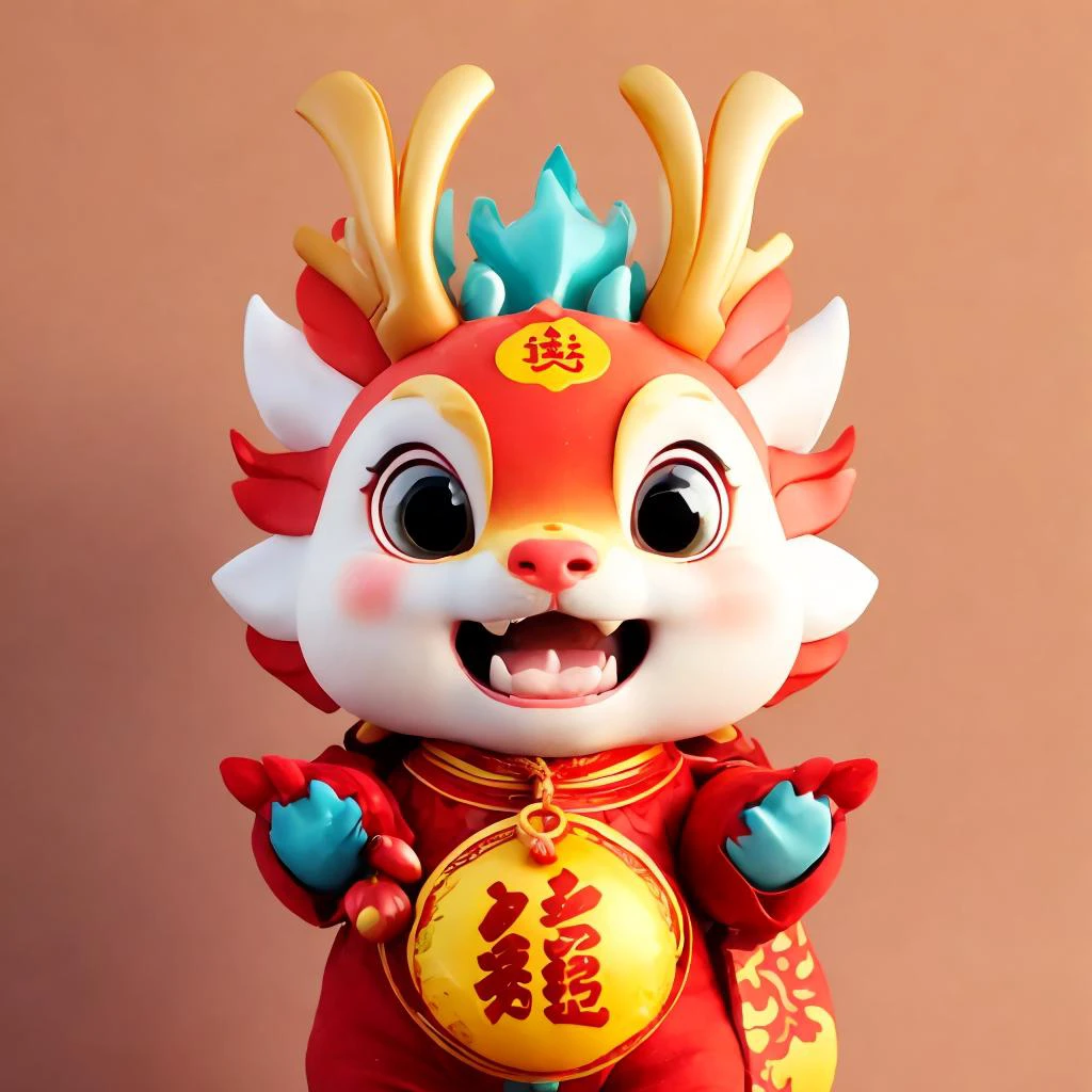 <lora:cuedrangon1-000016:0.8>, Cute Chinese Dragon,absurdres,huge filesize,wallpaper,gradient_background,cute,facing viewer,laughing,new year,