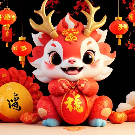 <lora:cuedrangon1-000016:0.8>, Cute Chinese Dragon,absurdres,huge filesize,wallpaper,gradient_background,cute,facing viewer,laughing,new year,