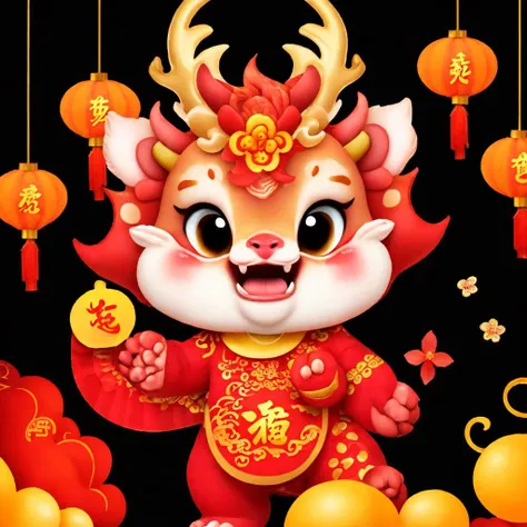 <lora:cuedrangon1-000016:0.8>, Cute Chinese Dragon,absurdres,huge filesize,wallpaper,gradient_background,cute,facing viewer,laughing,new year,