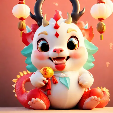 <lora:cuedrangon1-000016:0.8>, Cute Chinese Dragon,absurdres,huge filesize,wallpaper,gradient_background,cute,facing viewer,laughing,new year,