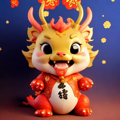 <lora:cuedrangon1-000016:0.8>, Cute Chinese Dragon,absurdres,huge filesize,wallpaper,gradient_background,cute,facing viewer,laughing,new year,