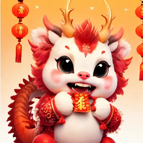 <lora:cuedrangon1-000016:0.8>, Cute Chinese Dragon,absurdres,huge filesize,wallpaper,gradient_background,cute,facing viewer,laughing,new year,