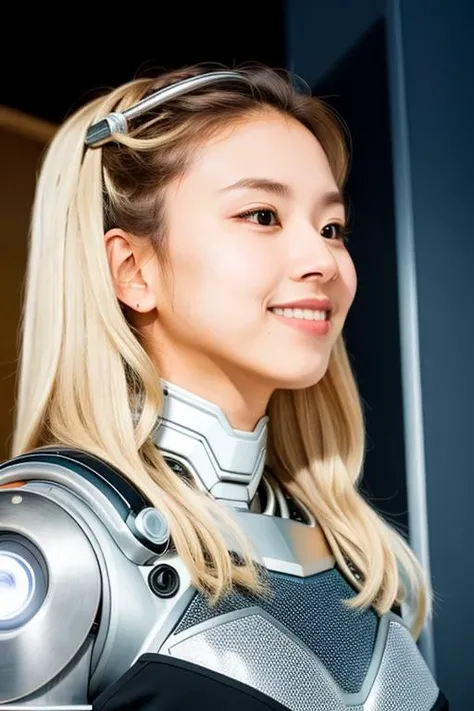 RAW photo,1girl,medium shot,a chtwchaeyo in a complex robot form by tony stark,lamp on robot form,wire, iron man,lighting armor,long hair,bun hairstyle,cyborg, robotic parts, 150 mm, vibrant details, luxurious cyberpunk, lace, hyperrealistic, anatomical, facial muscles, cable electric wires, microchip, elegant, dark place background, 8k, best quality, masterpiece, illustration, an extremely delicate and beautiful, extremely detailed ,CG ,unity ,wallpaper, (realistic, photo-realistic:0.8),Amazing, finely detail, masterpiece,best quality,official art, extremely detailed CG unity 8k wallpaper, absurdres, smile,incredibly absurdres,robot,silver helmet, <lora:chaeyo:0.750>,low angle,expressionless,