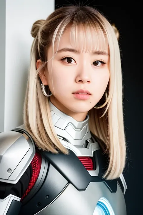 RAW photo,1girl,medium shot,a chtwchaeyo in a complex robot form by tony stark,wire, iron man,lighting armor,long hair,bun hairstyle,cyborg, robotic parts, 150 mm, vibrant details, luxurious cyberpunk, lace, hyperrealistic, anatomical, facial muscles, cable electric wires, microchip, elegant, dark place background, 8k, best quality, masterpiece, illustration, an extremely delicate and beautiful, extremely detailed ,CG ,unity ,wallpaper, (realistic, photo-realistic:0.8),Amazing, finely detail, masterpiece,best quality,official art, extremely detailed CG unity 8k wallpaper, absurdres, smile,incredibly absurdres,robot,silver helmet, <lora:chaeyo:0.750>,low angle,expressionless,