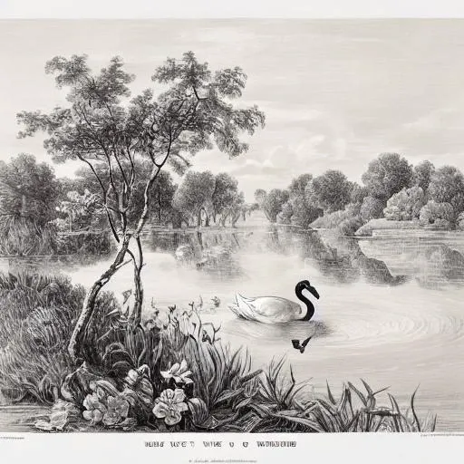<lora:engraving (1):1> engraving, black and white, swan, lake